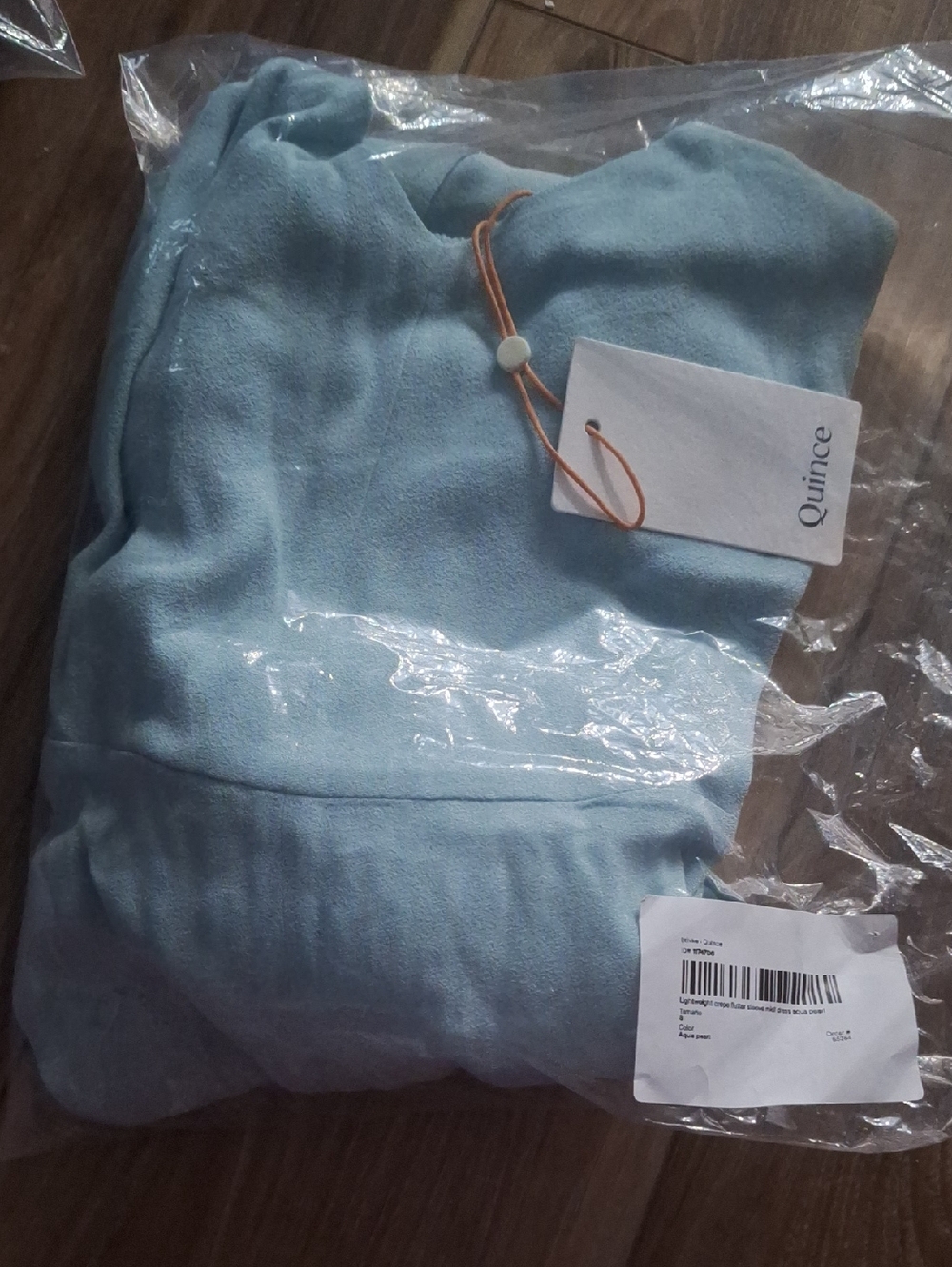 Quince Lightweight Crepe Flutter Sleeve Midi Dress Aqua Pearl S NWT - Picture 4 of 5